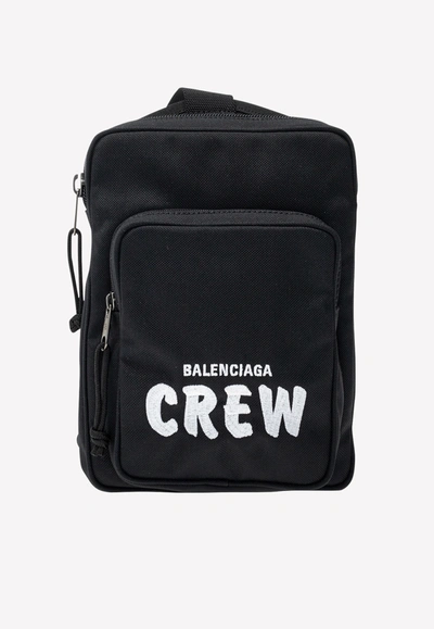 Shop Balenciaga Explorer Nylon Shoulder Bag With Logo In Black
