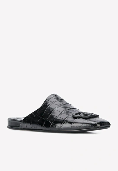 Shop Balenciaga Bb Cosy Croc-print Leather Mules In Black