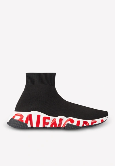 Shop Balenciaga Speed Graffiti Knit Sock Sneakers In Black