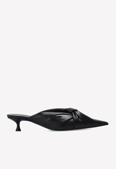 Shop Balenciaga Drapy Lambskin Mules With Knot Detail In Black