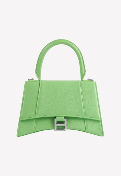 Shop Balenciaga Small Hourglass Top Handle Grained Calfskin Bag In Green