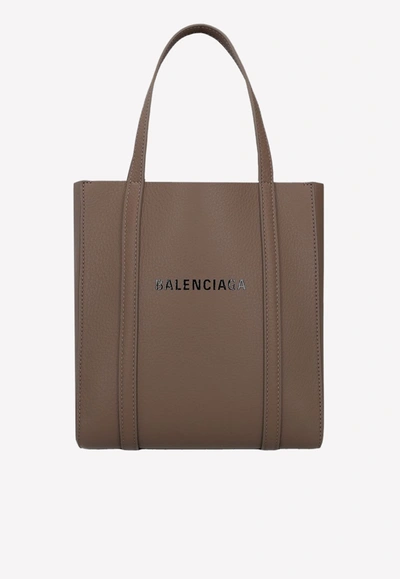 Shop Balenciaga Xxs Everyday Tote Bag In Grained Calfskin In Brown