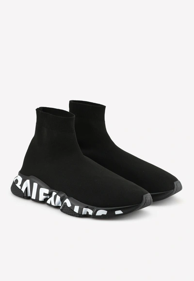 Shop Balenciaga Speed Graffiti Knit Sock Sneakers In Black