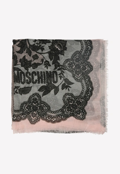 Shop Moschino Lace-print Modal Scarf In Pink