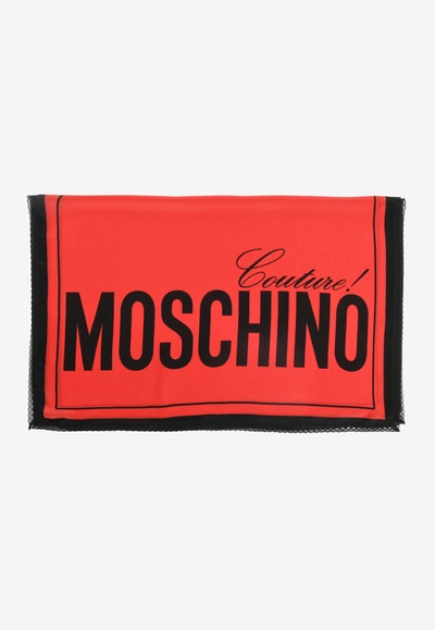 Shop Moschino Lace Trim Silk Scarf In Red