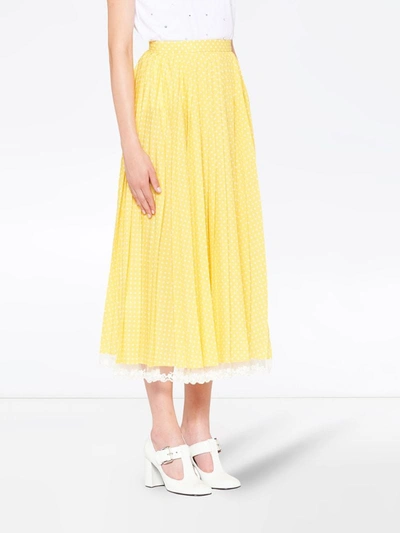 Shop Miu Miu Pleated Midi Skirt In Yellow