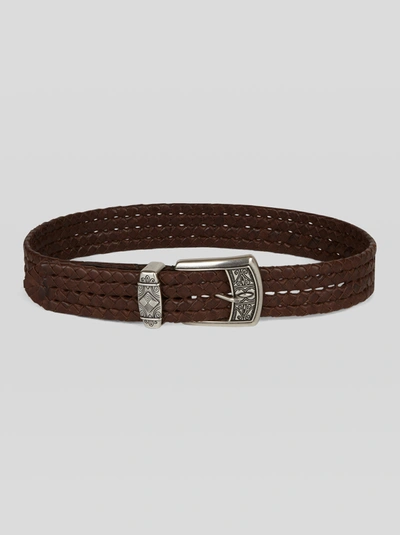 Shop Etro Woven Leather Belt In Brown