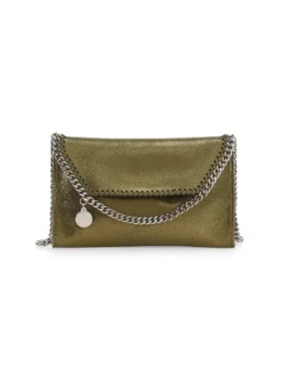 Shop Stella Mccartney Mini Falabella Metallic Crossbody Bag In Khaki