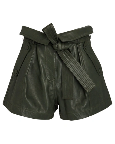 Shop Ulla Johnson Othello Tie-waist Leather Shorts In Green