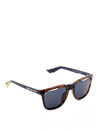 Shop Dior Cut-out Lens Havana Squared Sunglasses In Brown
