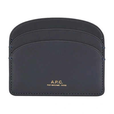Shop Apc Half-moon Leather Card Holder In Bleu Ardoise