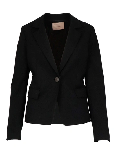 Shop Twinset Viscose Blend Blazer In Black