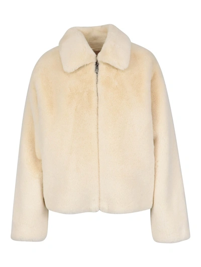 Shop Twinset Faux Leather Short Coat In Cream