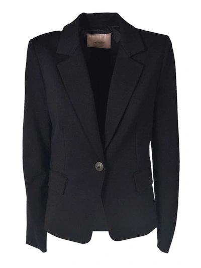 Shop Twinset Stretch Viscose Blazer In Black