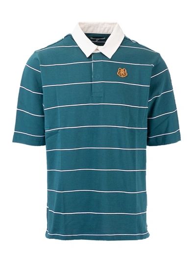 Shop Kenzo Tiger Crest Striped Polo Shirt In Green