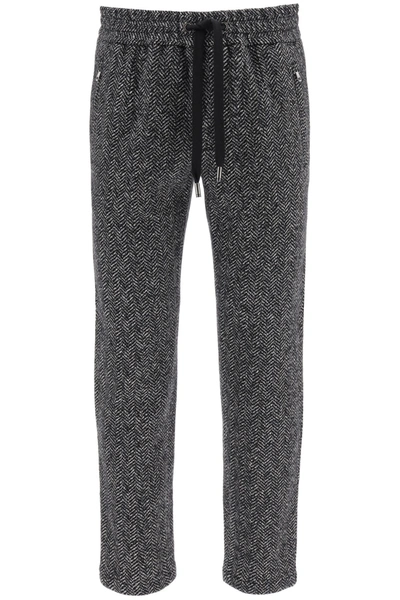 Shop Dolce & Gabbana Chevron Wool Jogger Pants In Fantasia Non Stampa (grey)