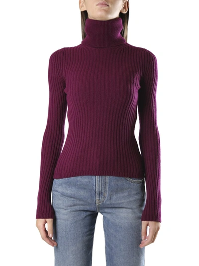 Shop Saint Laurent Ribbed Polo Neck Cashmere Sweater In Aubergine