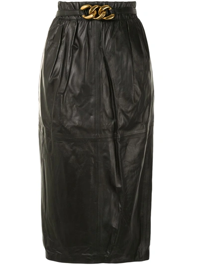 Shop N°21 Gathered Lambskin Pencil Skirt In Black