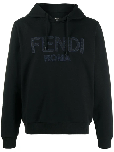 Shop Fendi Floral-embroidered Logo-detail Hoodie In Black
