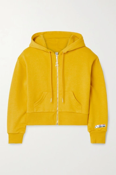 Shop Adam Selman Sport Cropped Cotton-blend Jersey Hoodie In Mustard