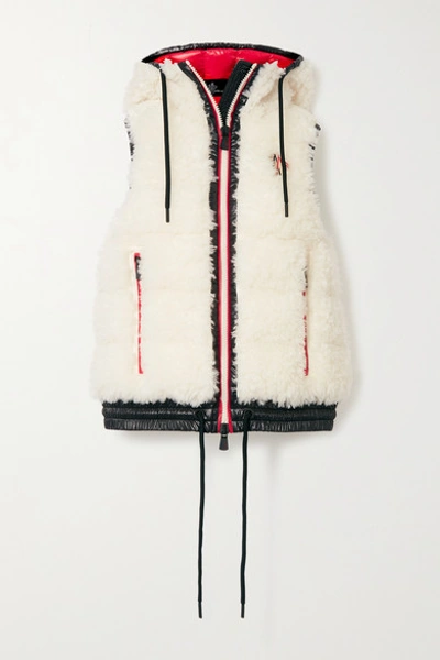 Shop Moncler Maglia Hooded Shell-trimmed Faux Shearling Down Vest In White