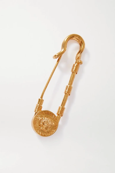 Versace Gold Oversized Safety Pin Brooch | ModeSens