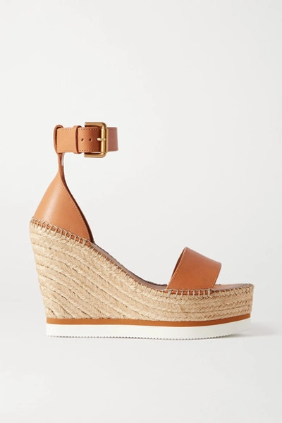Shop See By Chloé Leather Espadrille Wedge Sandals In Neutral