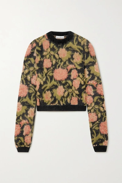 Shop Paco Rabanne Floral-intarsia Mohair-blend Sweater In Black