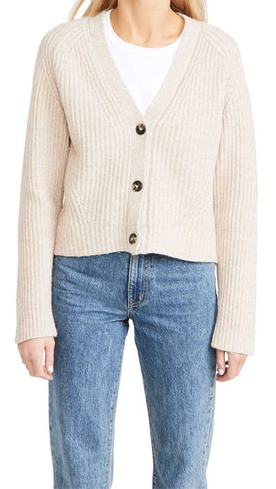 Shop Ganni Rib Knit Cardigan In Brazilian Sand