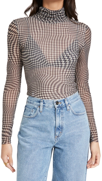 Shop Ganni Printed Mesh Turtleneck In Brazilian Sand