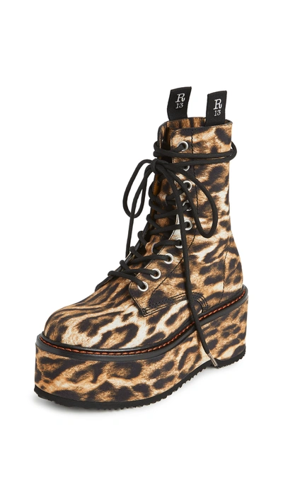 Shop R13 Double Stacked Lace Up Boots In Leopard Print