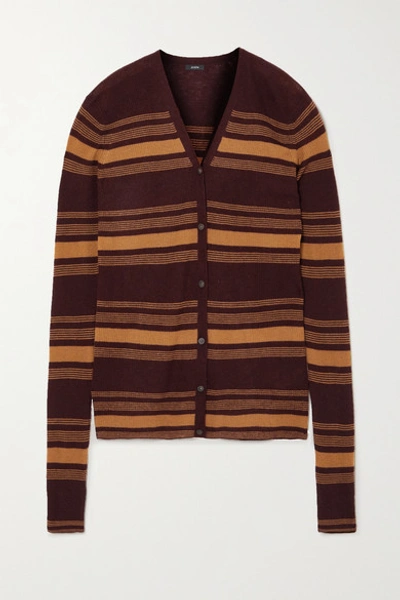 Shop Joseph Striped Ribbed Cashmere Cardigan In Brown