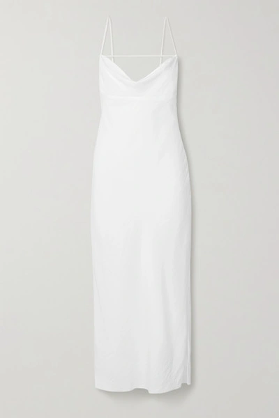 Shop Jacquemus La Robe Adour Draped Twill Midi Dress In White