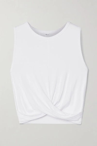 Shop Alo Yoga Cover Cropped Draped Stretch-jersey Tank In White