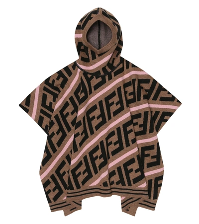 Shop Fendi Ff Hooded Wool-blend Cape In Brown