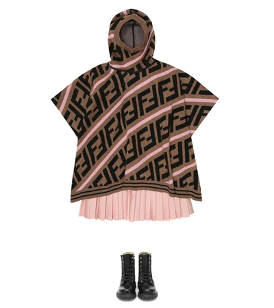 Shop Fendi Ff Hooded Wool-blend Cape In Brown