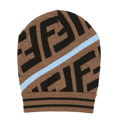 Shop Fendi Ff Wool-blend Beanie In Brown