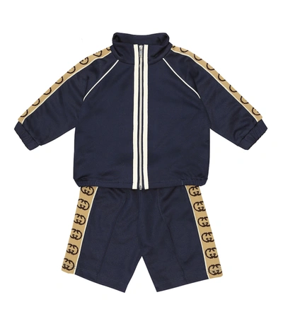Shop Gucci Baby Gg Cotton-blend Track Jacket In Blue