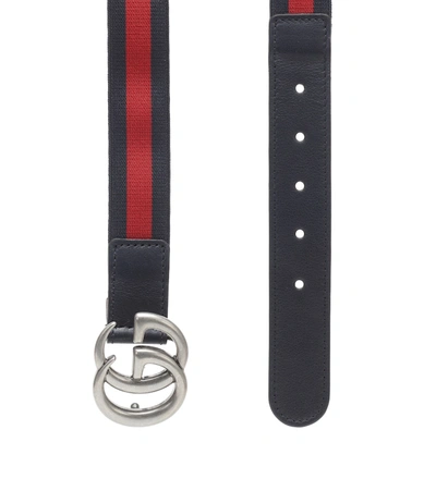 Shop Gucci Gg Leather-trimmed Belt In Blue