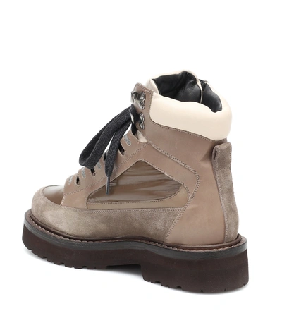 Shop Brunello Cucinelli Leather And Suede Ankle Boots In Brown
