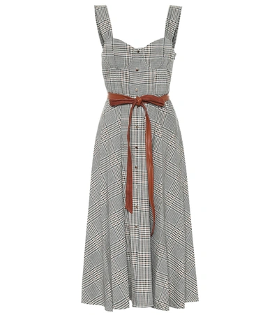 Shop Staud Inda Checked Midi Dress In Grey