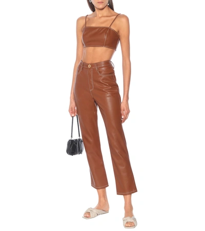 Shop Staud Bomber Faux-leather Bralette In Brown