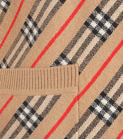 Shop Burberry Striped Merino Wool-blend Cardigan In Beige