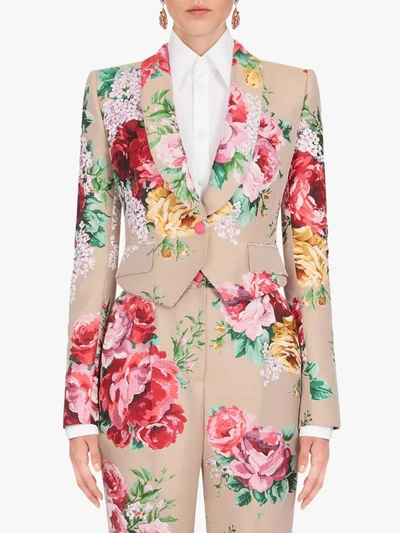 Shop Dolce & Gabbana Floral-print Spencer Jacket In Neutrals