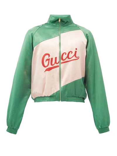 Gucci Logo-embroidered Cotton-blend Satin Bomber Jacket In Green | ModeSens