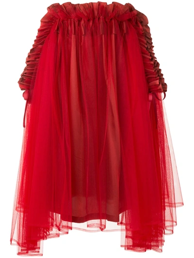 Shop Comme Des Garçons Ruffle Trim Tulle Mini Dress In Red