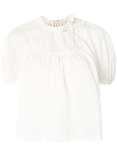 Shop Shushu-tong Floral Embroiled Bell-sleeve Blouse In White