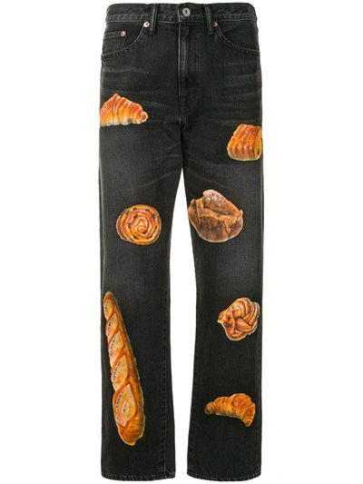 Shop Doublet Bread Print Straight-leg Jeans In Black