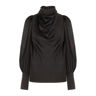 Shop Zimmermann Black Draped Stretch-silk Blouse