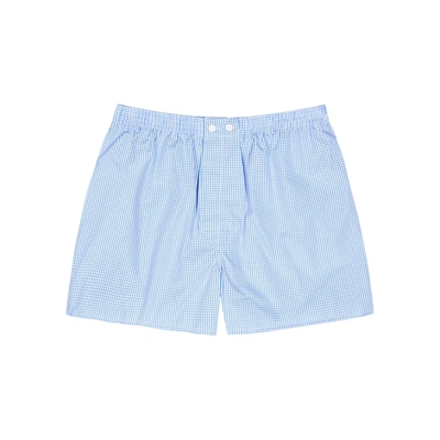 Shop Derek Rose Gingham 1 Blue Cotton Boxer Shorts